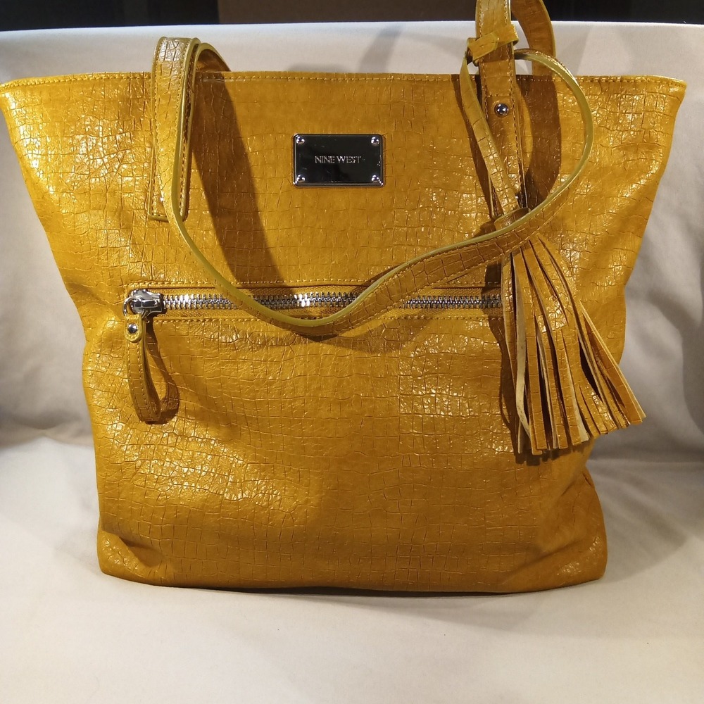 Nine West Croc-Embossed Tote Bag – Yellow – Good Condition‎